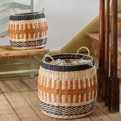 Graham & Green Set of Two Terracotta and Natural Baskets