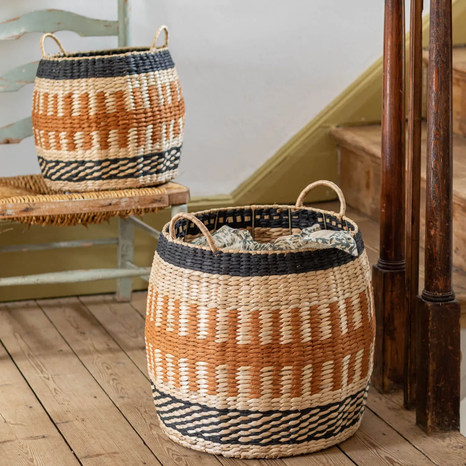Graham & Green Set of Two Terracotta and Natural Baskets