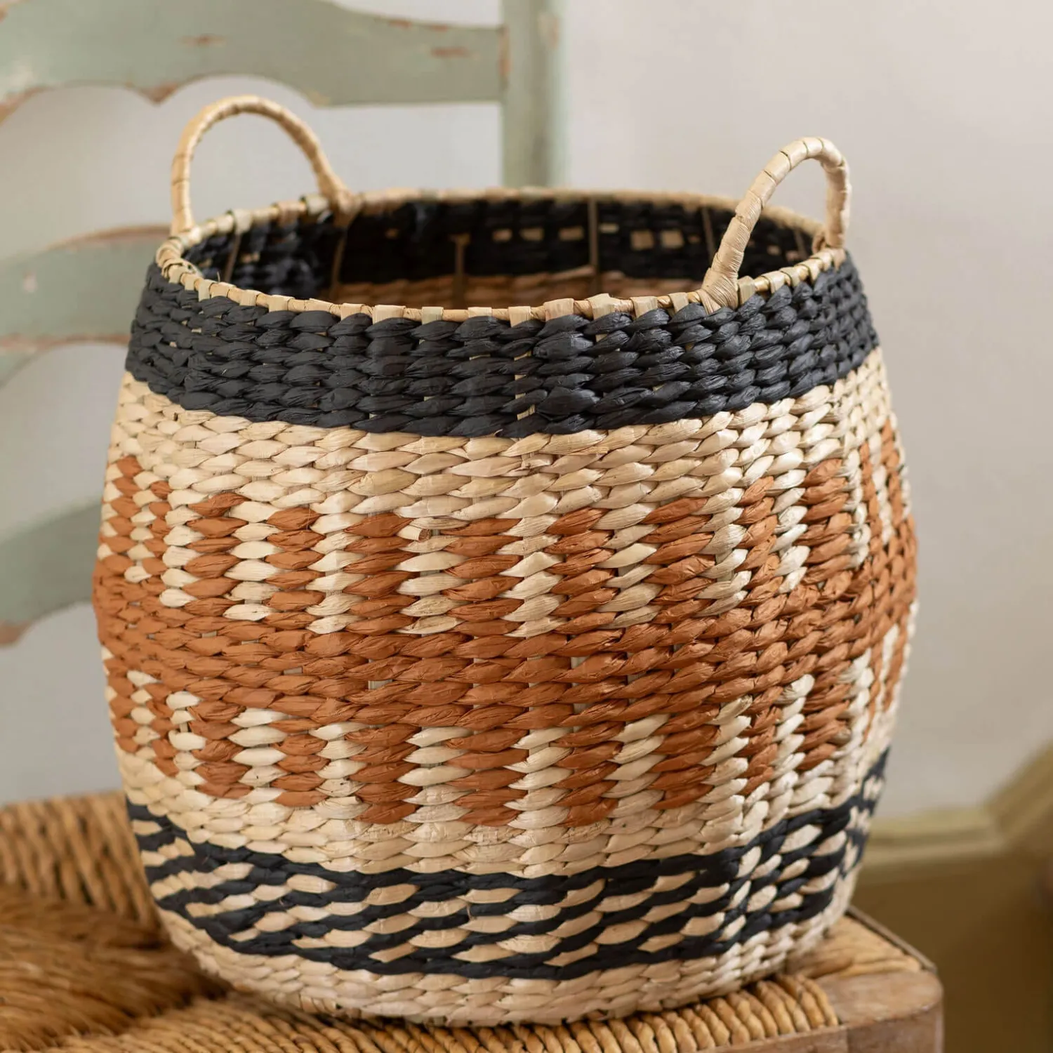Graham & Green Set of Two Terracotta and Natural Baskets