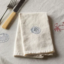 Graham & Green Shell Embroidered Cotton Napkin
