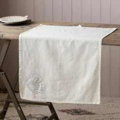 Graham & Green Shell Embroidered Cotton Tea Towel