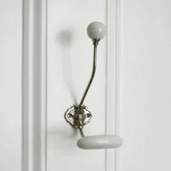 Graham & Green Silver Coat Hook With White Ceramic Knobs