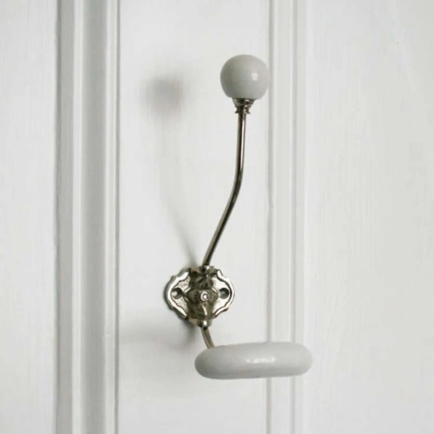 Graham & Green Silver Coat Hook With White Ceramic Knobs