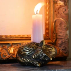 Graham & Green Sleeping Fox Antiqued Brass Candle Holder