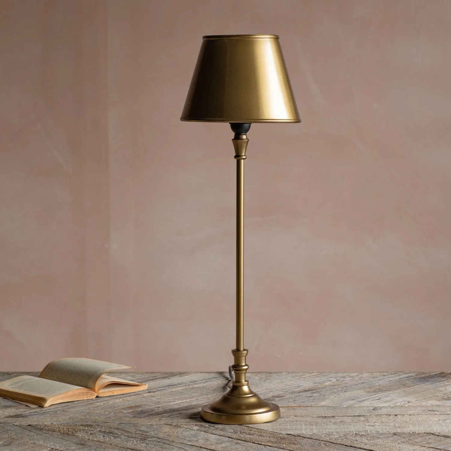 Graham & Green Slim Antique Brass Table Lamp with Shade