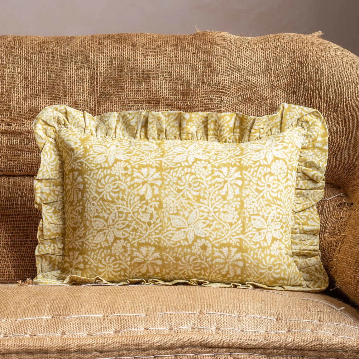Graham & Green Small Rectangular Floral Block Printed Cushions
