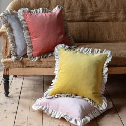 Graham & Green Small Velvet and Linen Frilled Cushions