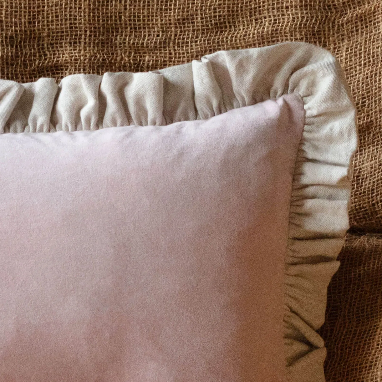 Graham & Green Small Velvet and Linen Frilled Cushions