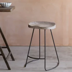 Graham & Green Small Wood And Iron Stool