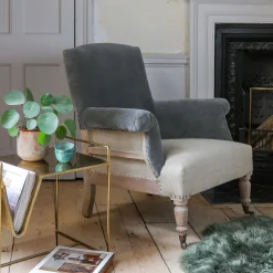 Graham & Green Stanley Deconstructed Velvet and Linen Armchair