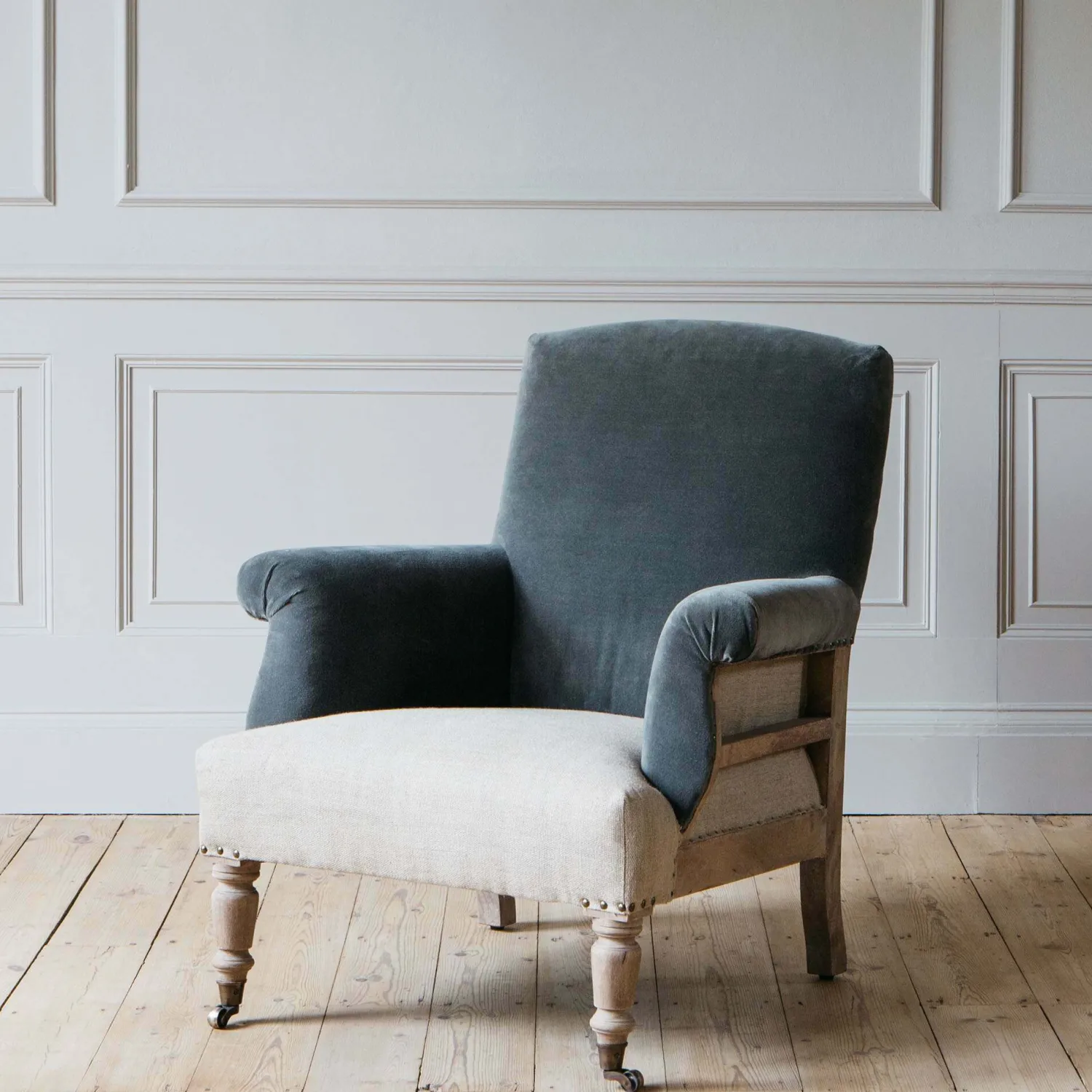 Graham & Green Stanley Deconstructed Velvet and Linen Armchair