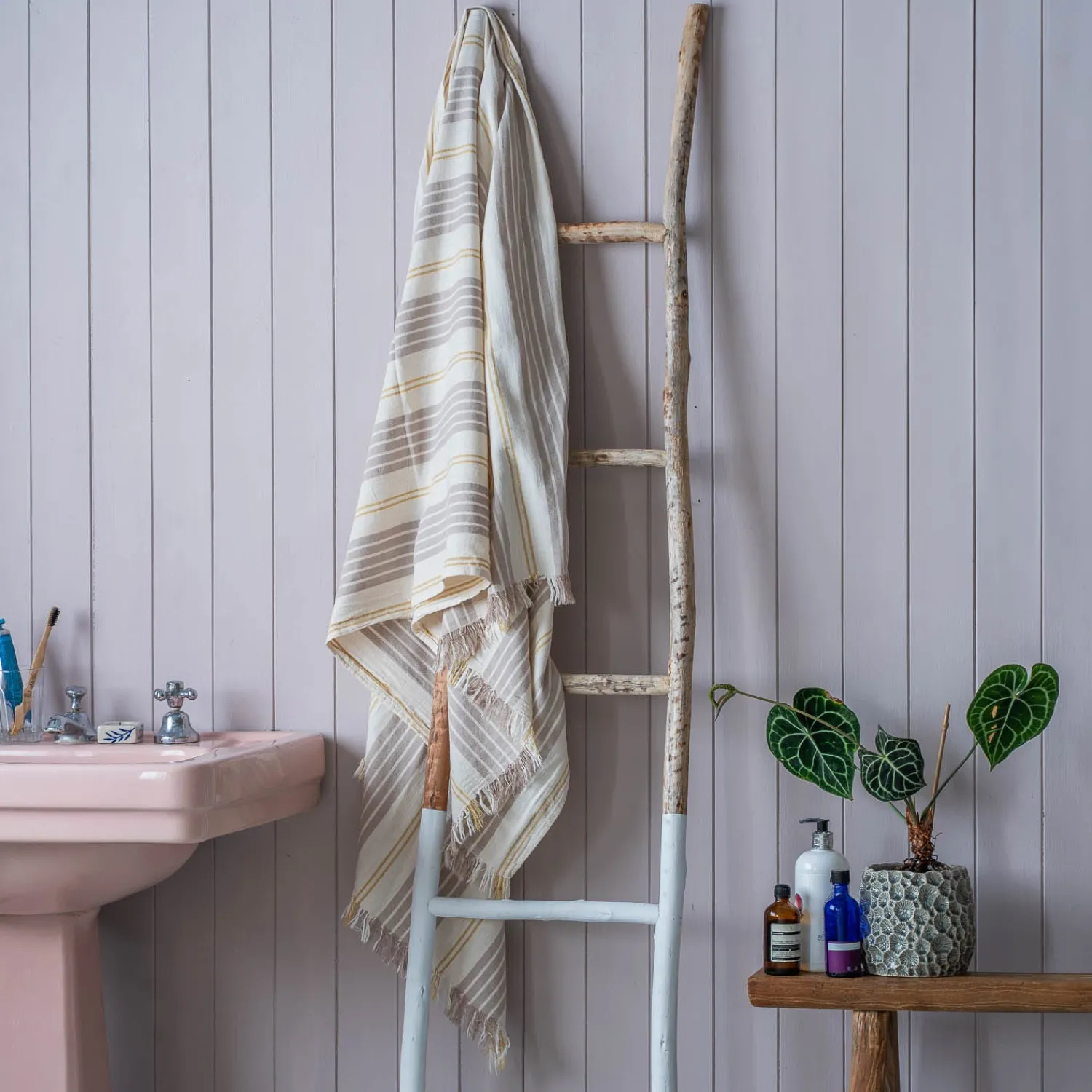 Graham & Green Stone Wide Stripe Turkish Beach Towel Wrap