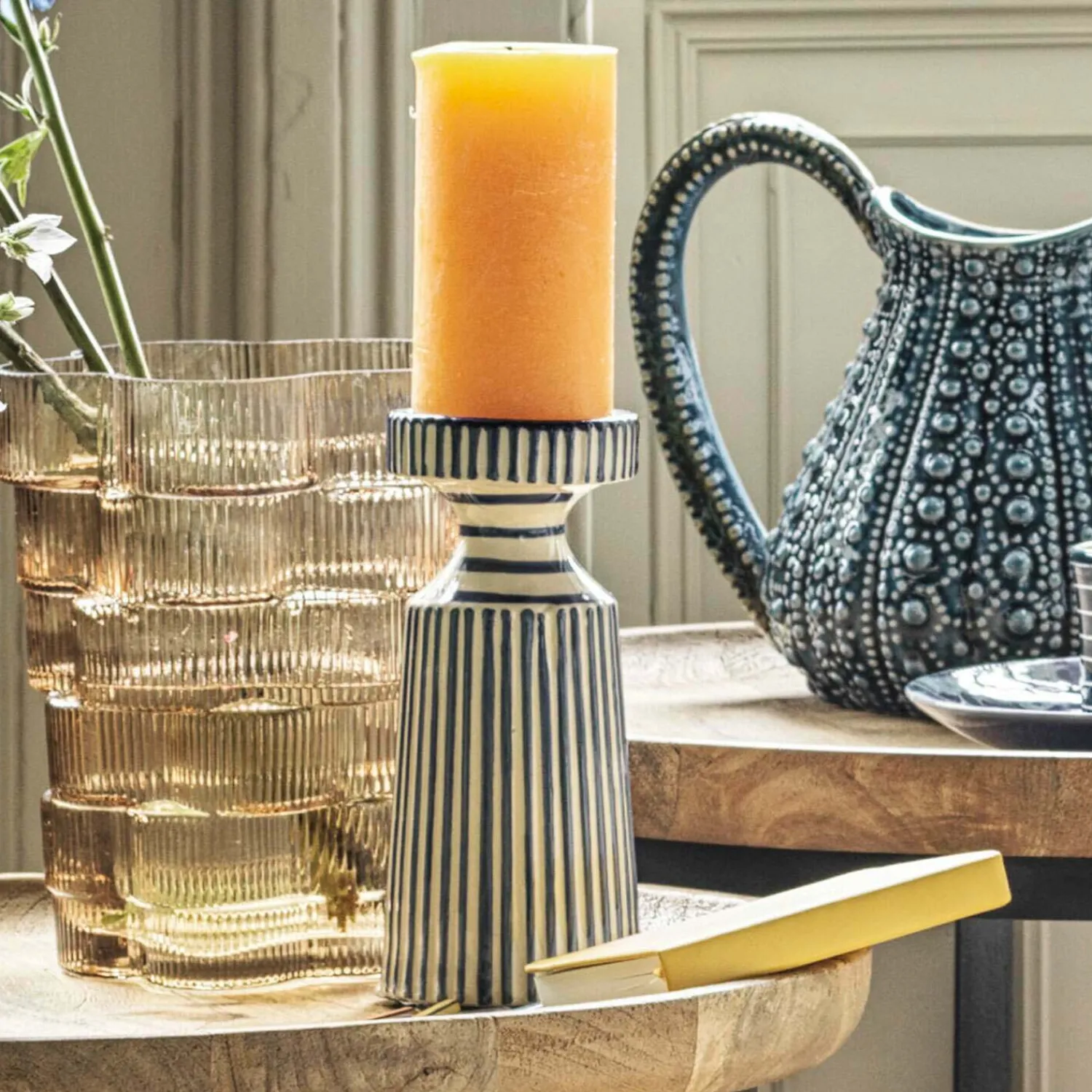 Graham & Green Striped Candle Holder
