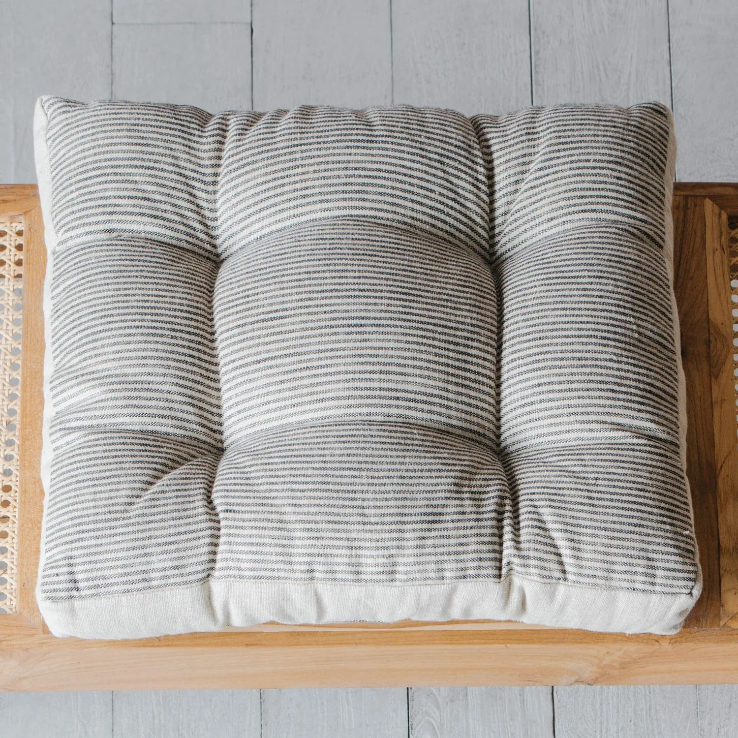 Graham & Green Striped Linen Square Seat Pad with Linen Border