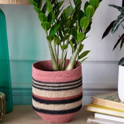 Graham & Green Striped Pink and Black Basket