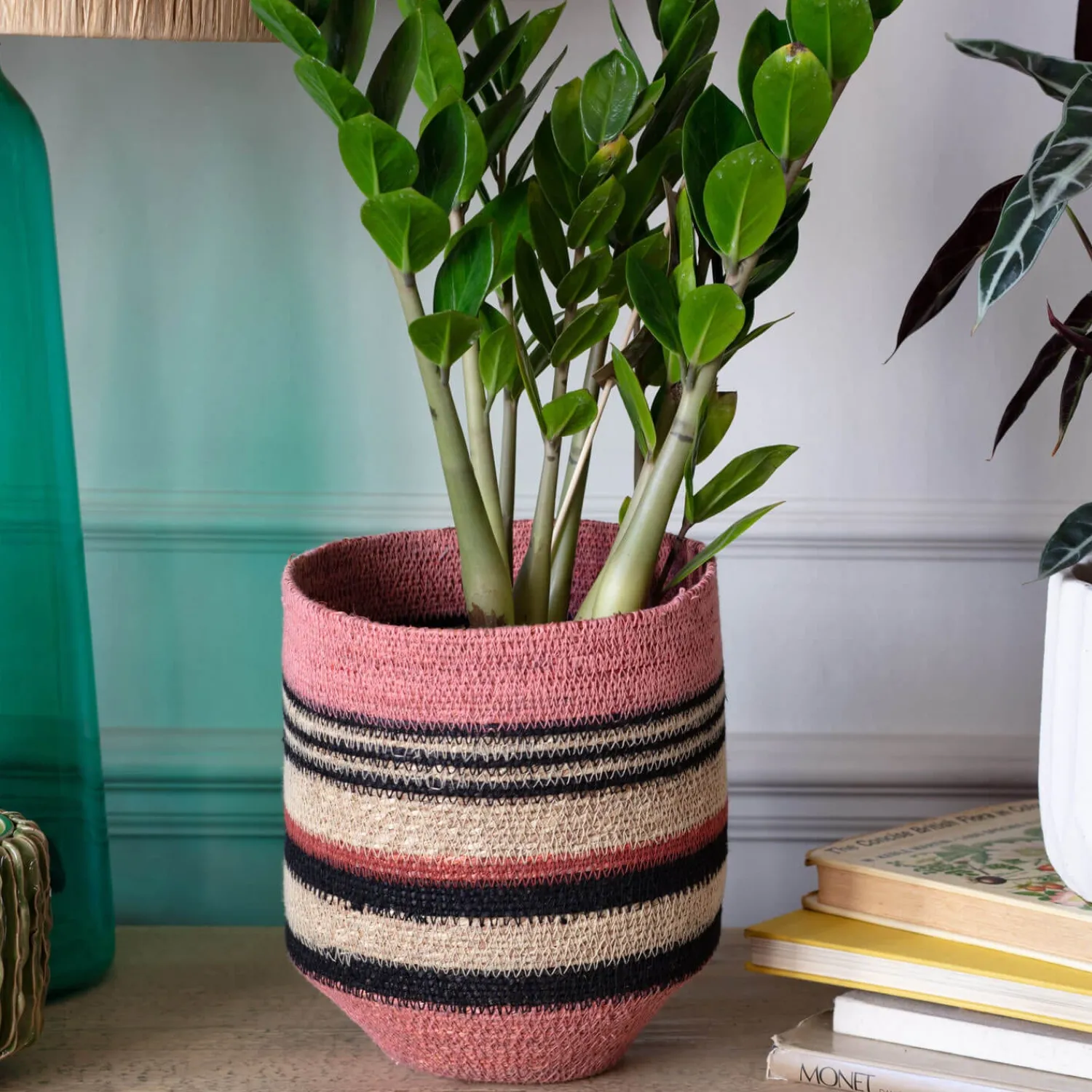 Graham & Green Striped Pink and Black Basket