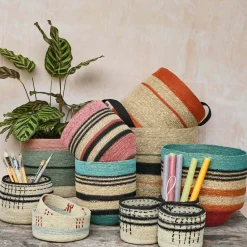 Graham & Green Striped Pink and Black Basket