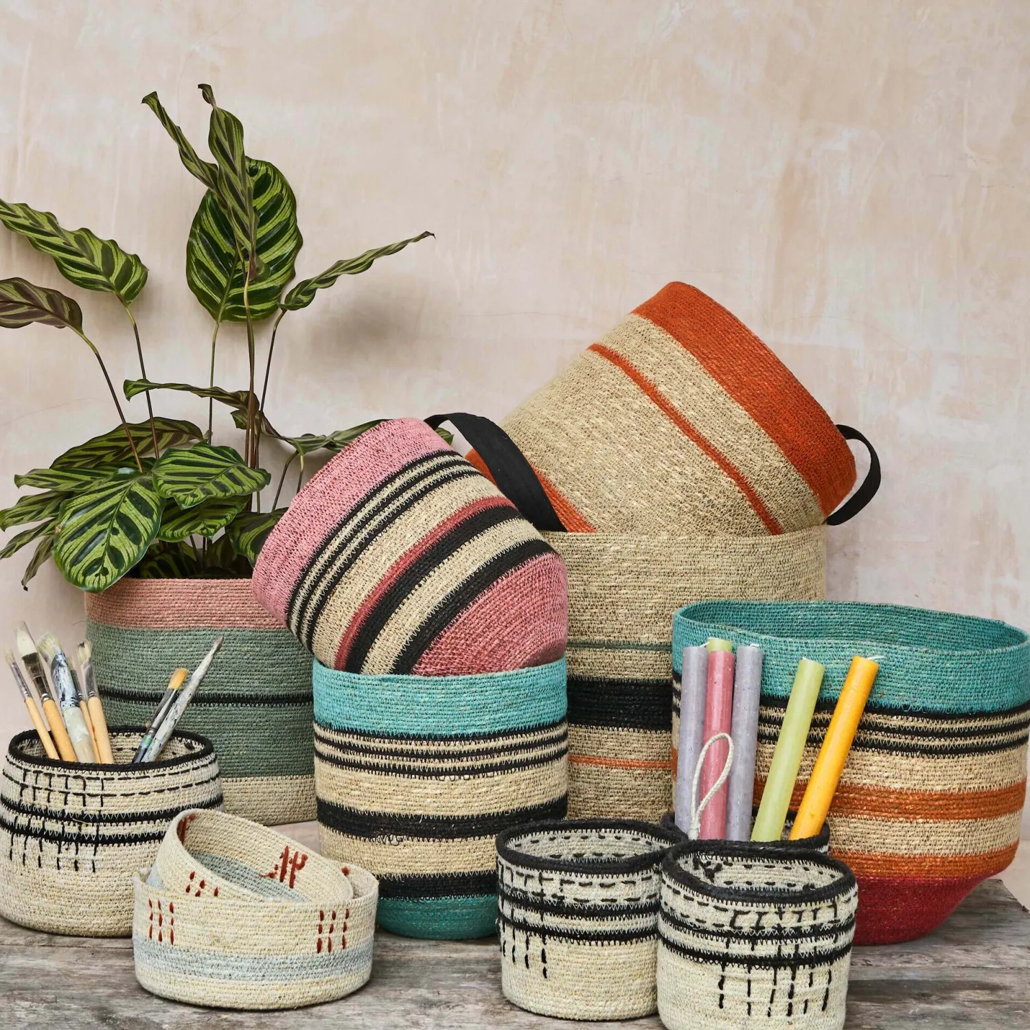 Graham & Green Striped Pink and Black Basket