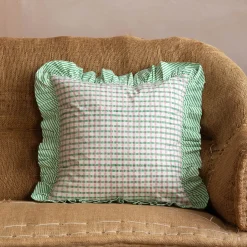 Graham & Green Sundae Green & Pink Frill Square Cushion