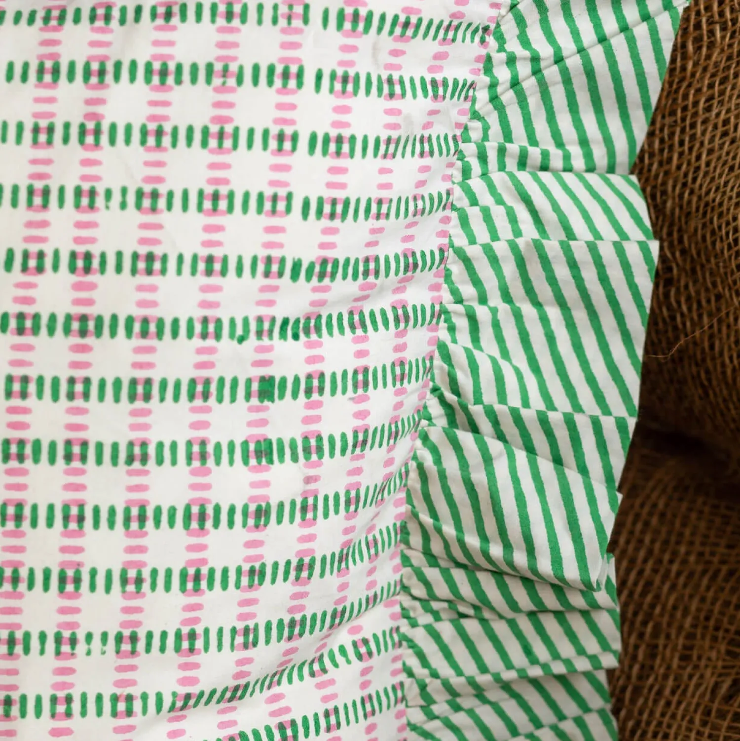 Graham & Green Sundae Green & Pink Frill Square Cushion