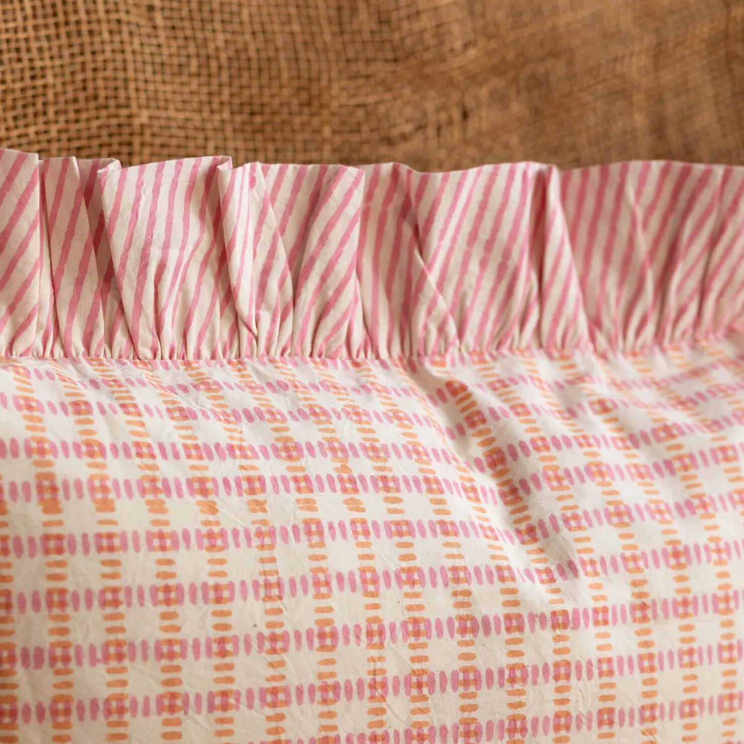 Graham & Green Sundae Pink & Orange Frill Square Cushion