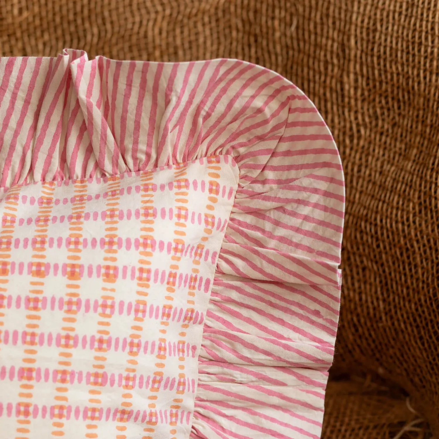 Graham & Green Sundae Pink & Orange Frill Rectangular Cushion