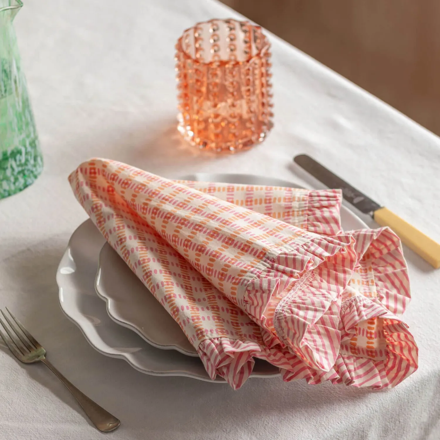 Graham & Green Sundae Pink and Orange Frill Napkin