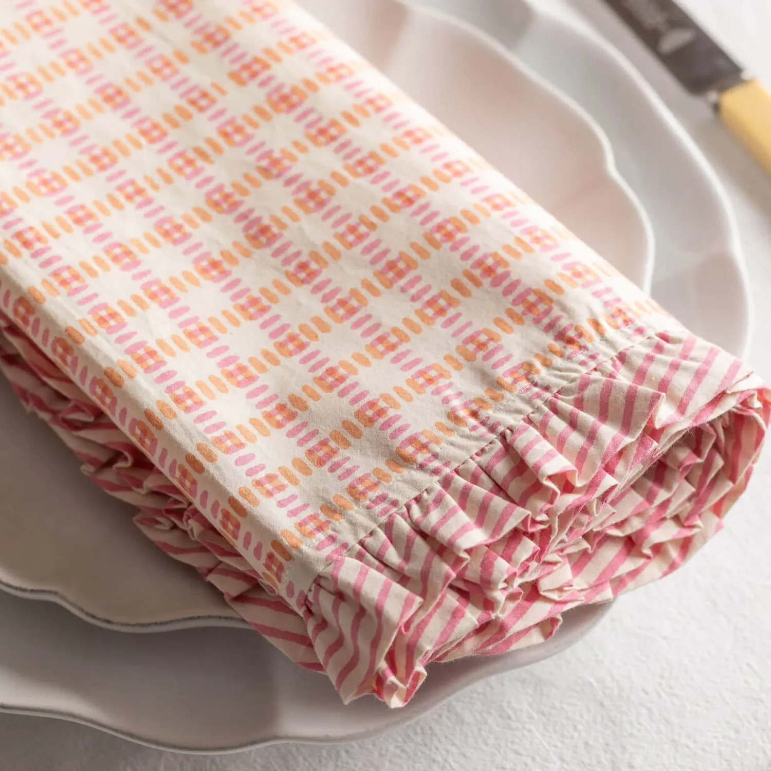 Graham & Green Sundae Pink and Orange Frill Napkin