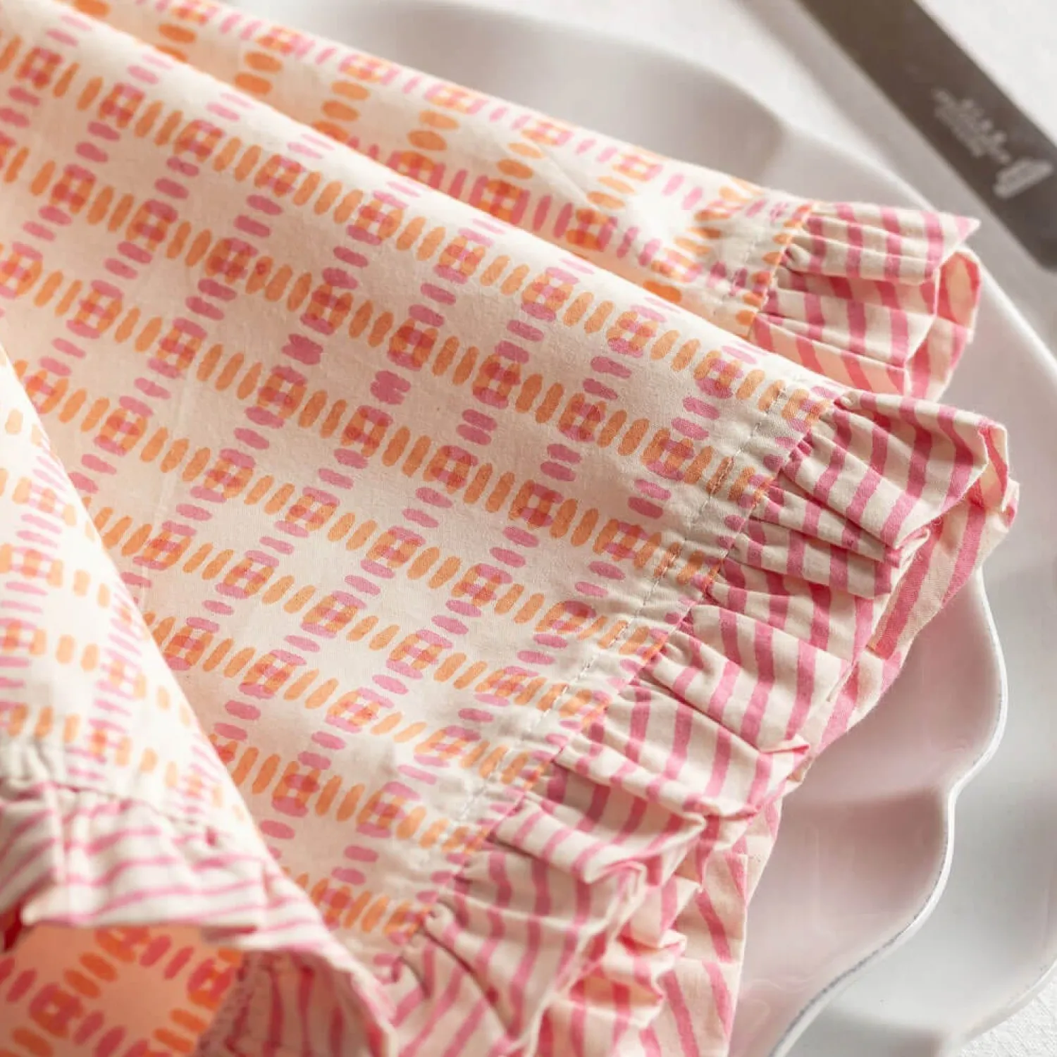 Graham & Green Sundae Pink and Orange Frill Napkin