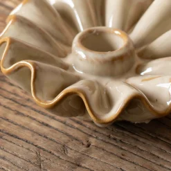 Graham & Green Taupe Porcelain Frill Candle Holder