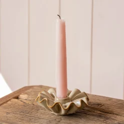 Graham & Green Taupe Porcelain Frill Candle Holder