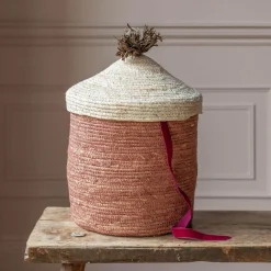 Graham & Green Terracotta Woven Basket with Lid