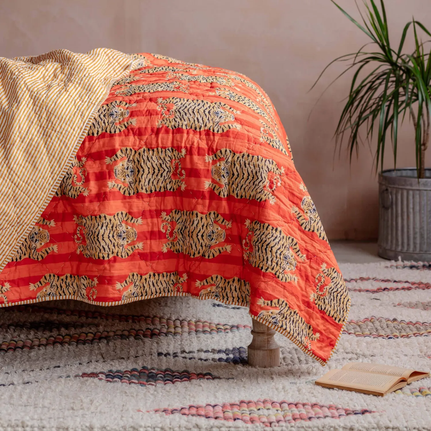 Graham & Green Tiger and Orange Stripe Reversible King Size Quilt
