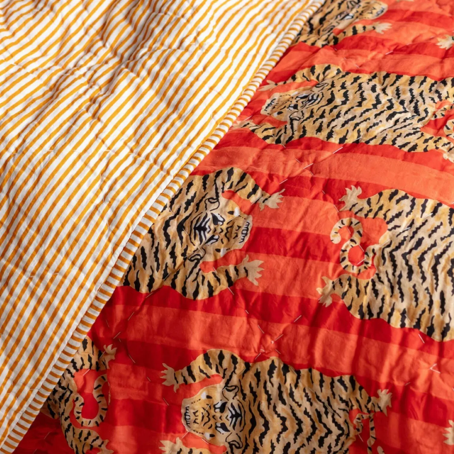 Graham & Green Tiger and Orange Stripe Reversible King Size Quilt