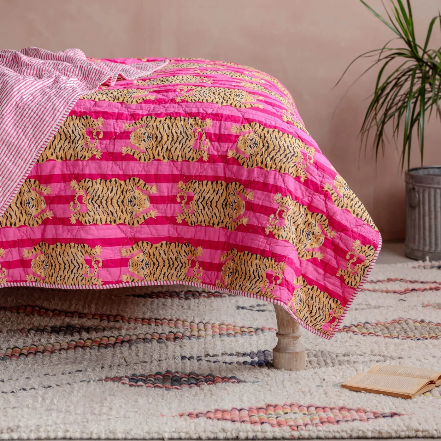Graham & Green Tiger and Pink Stripe Reversible King Size Quilt