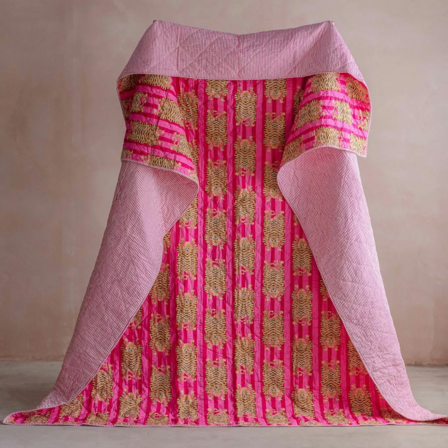 Graham & Green Tiger and Pink Stripe Reversible King Size Quilt