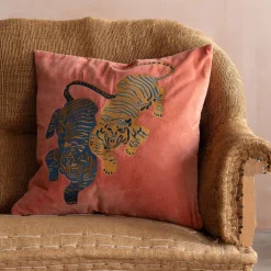 Graham & Green Tiger Embroidered Velvet Square Cushions