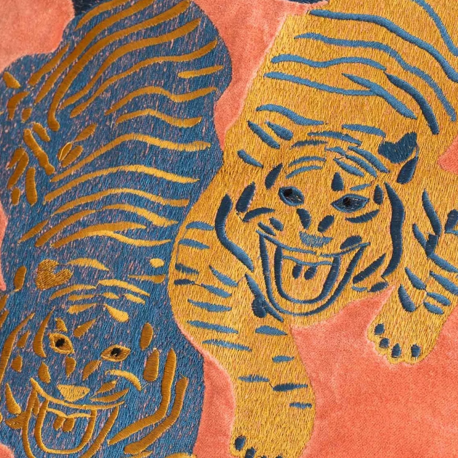 Graham & Green Tiger Embroidered Velvet Square Cushions