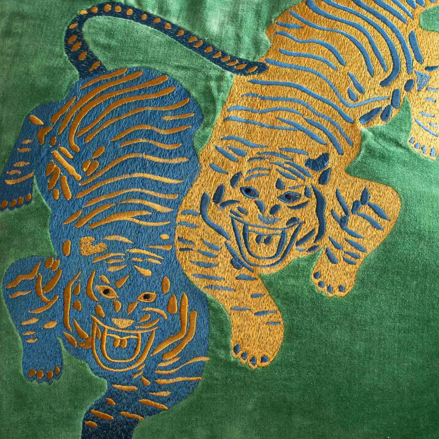 Graham & Green Tiger Embroidered Velvet Square Cushions