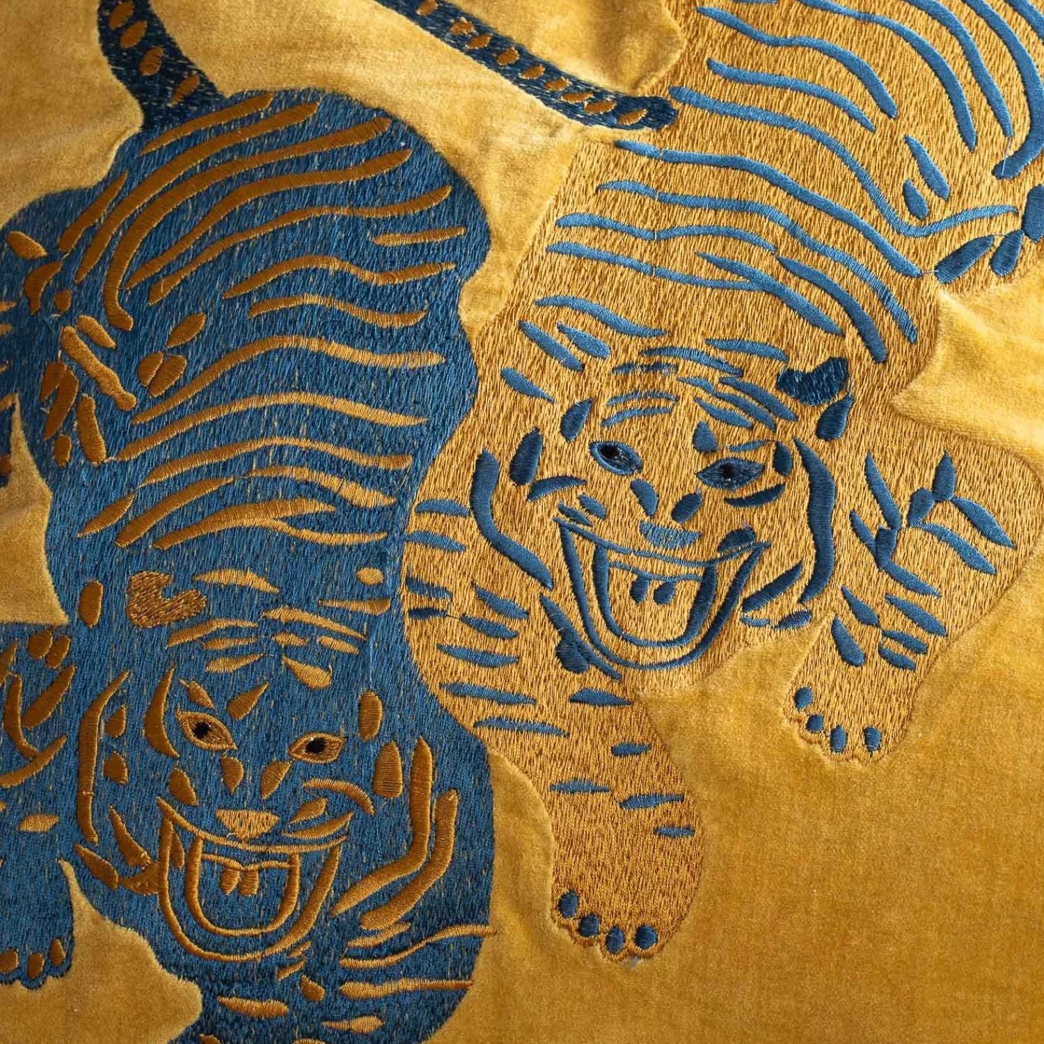 Graham & Green Tiger Embroidered Velvet Square Cushions