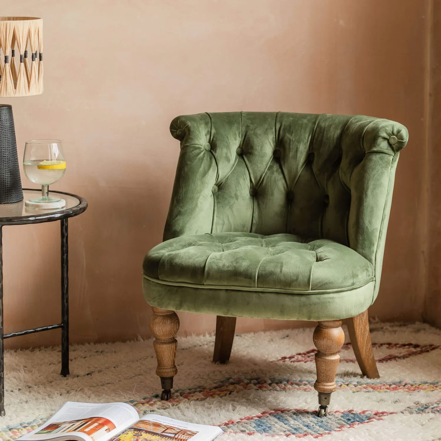 Graham & Green Trianon Moss Green Velvet Cocktail Chair