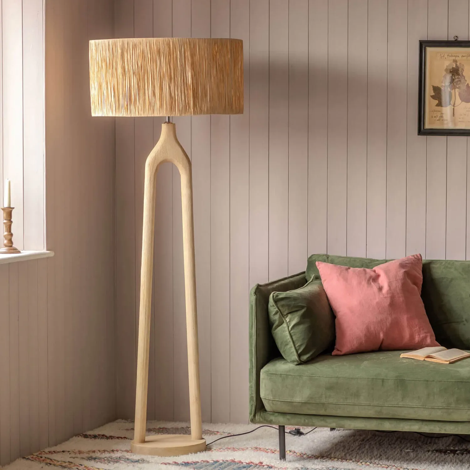 Graham & Green Twin Stem Wooden Floor Lamp