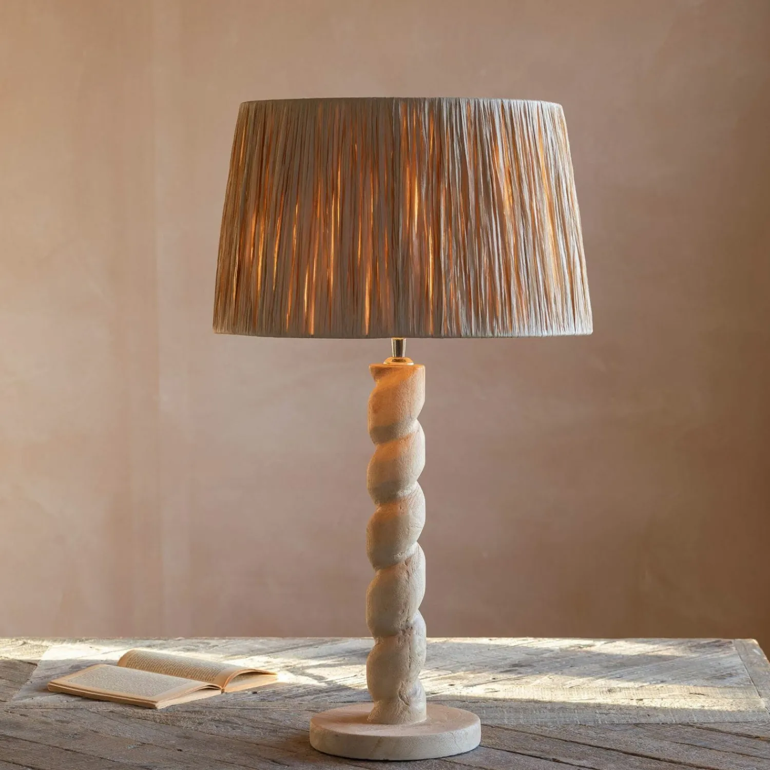 Graham & Green Twisted Natural Wood Table Lamp