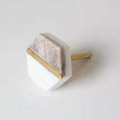 Graham & Green Two Tone Marble and Brass Hexagon Knob
