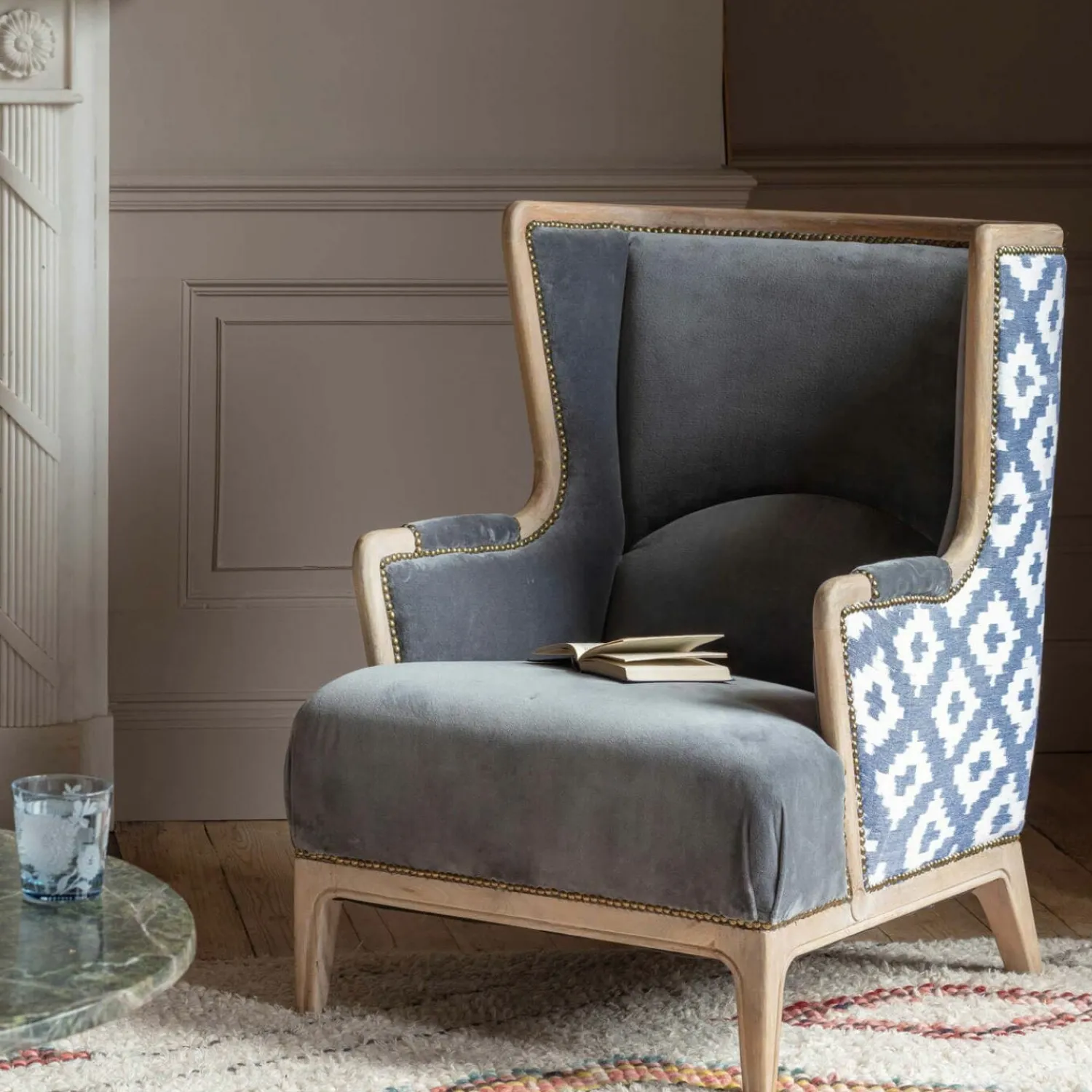 Graham & Green Valentin Blue Ikat Armchair