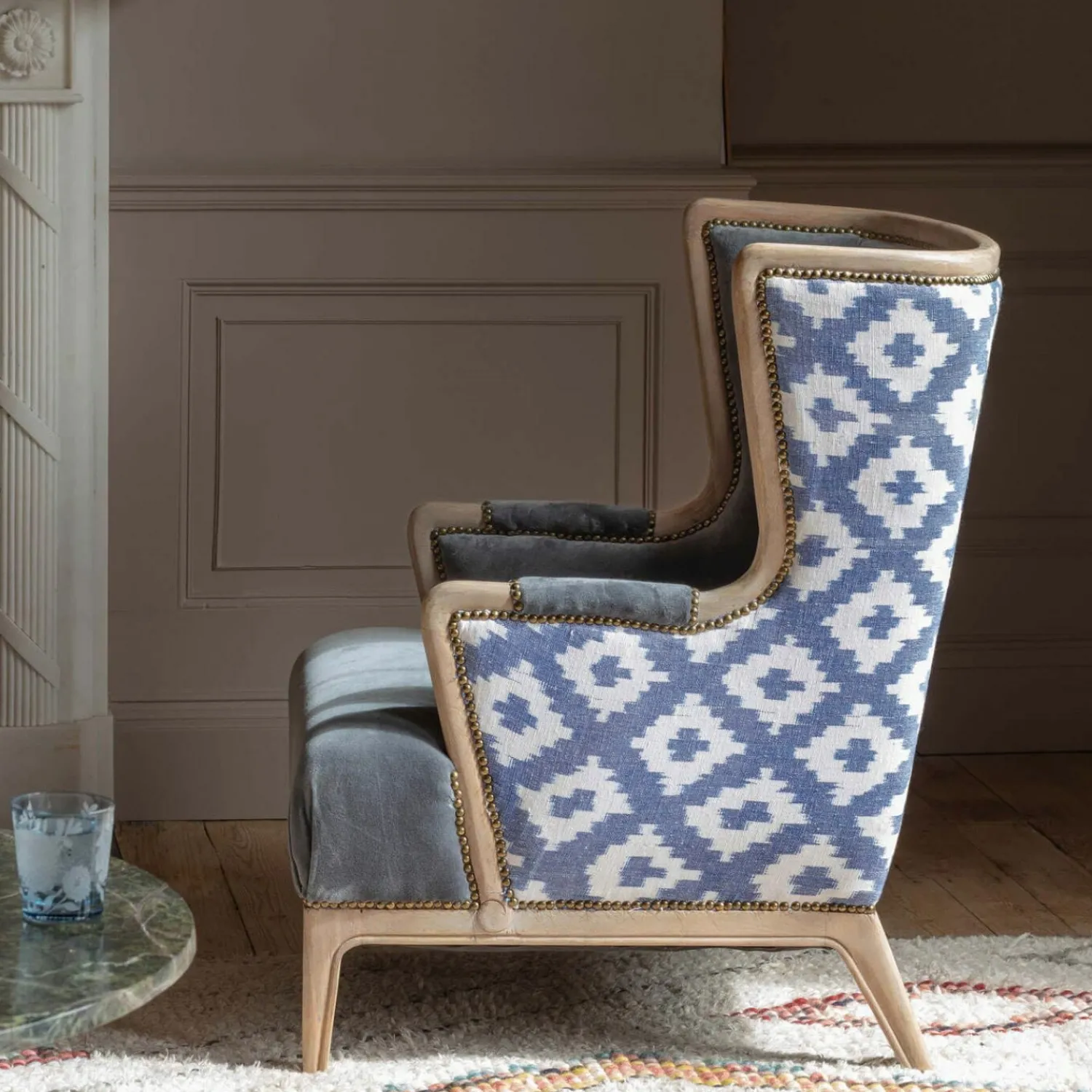 Graham & Green Valentin Blue Ikat Armchair