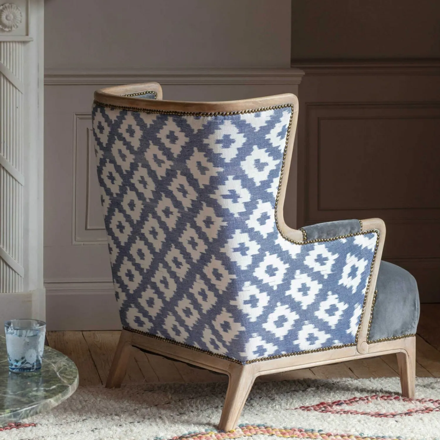 Graham & Green Valentin Blue Ikat Armchair