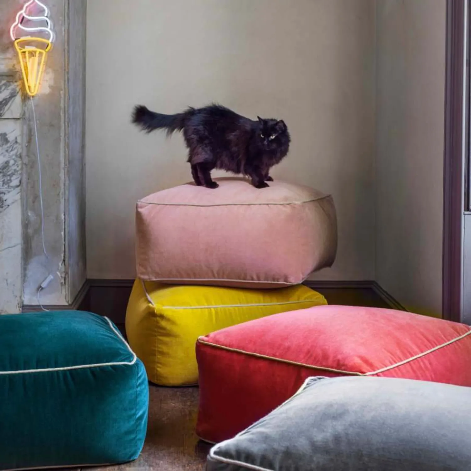 Graham & Green Velvet Pouffes