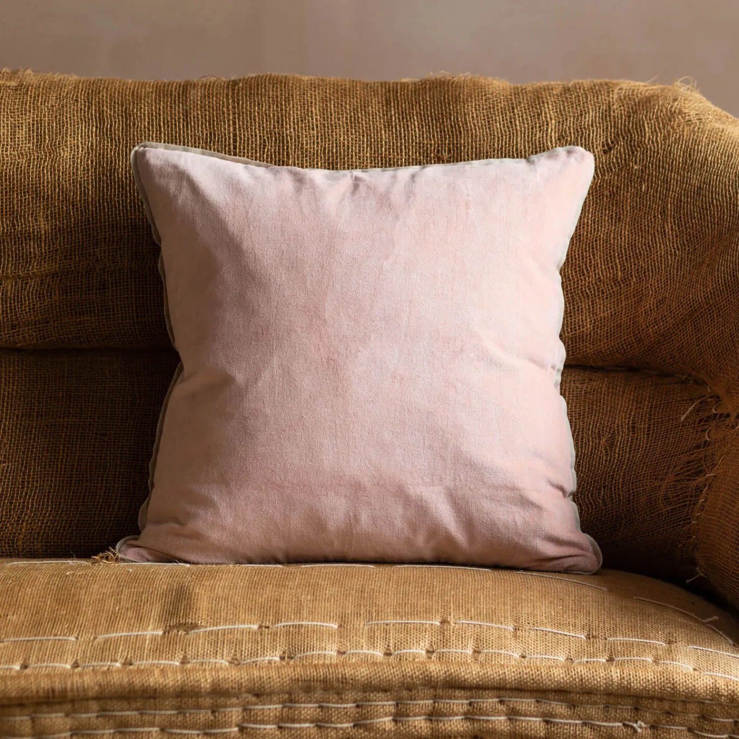 Graham & Green Velvet Square Cushions with Linen Trim