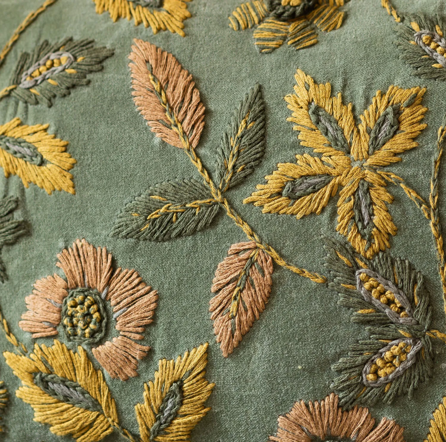 Graham & Green Viola Embroidered Green Velvet Rectangular Cushion